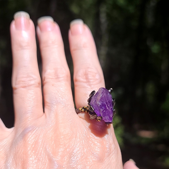 GORGEOUS raw amethyst &Topaz sterling ring sz8 - Picture 5 of 17